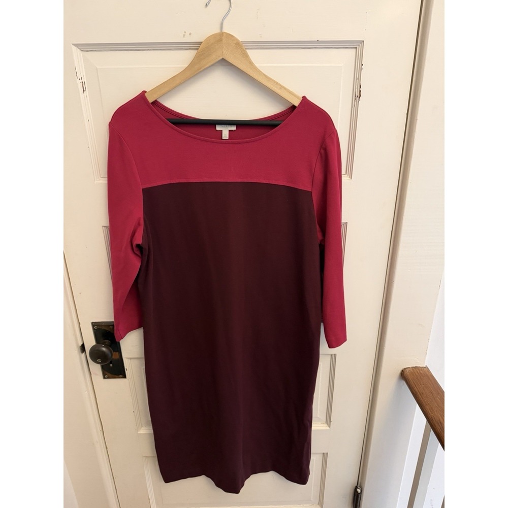Talbots Women's Pink Color Block Shift Dress Knit Stretch 3/4 Sleeve Size‎ 14